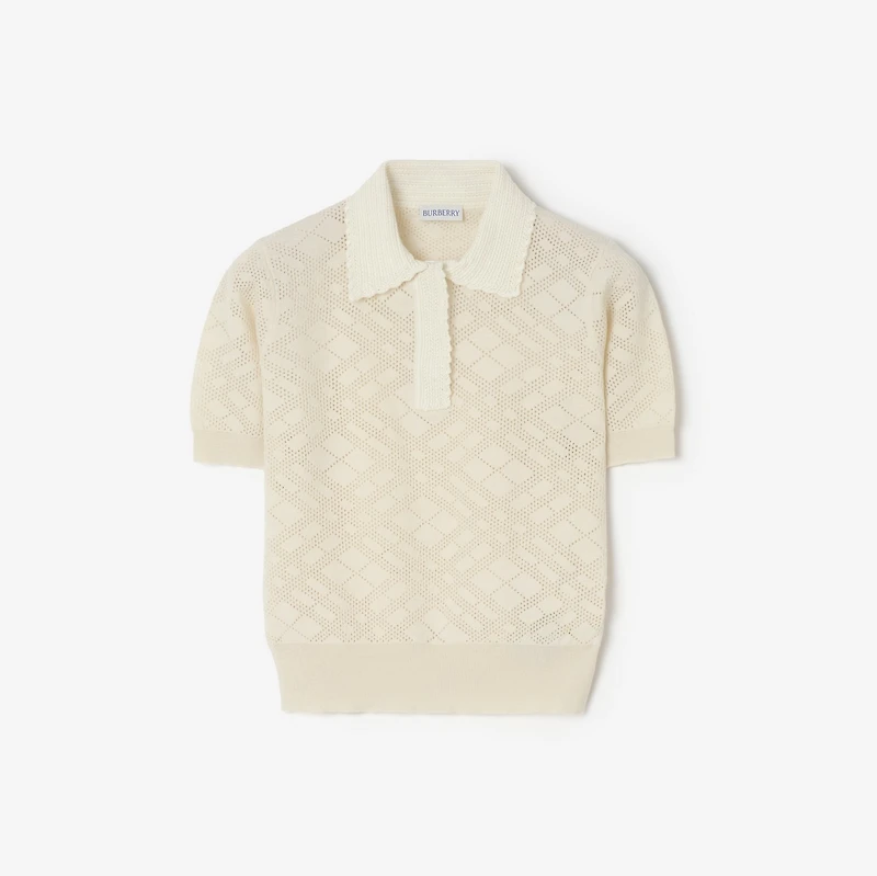 Check Wool Silk Polo Shirt in Ceramic white - Women | Burberry® Official