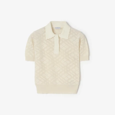Check Wool Silk Polo Shirt in Ceramic white - Women | Burberry® Official