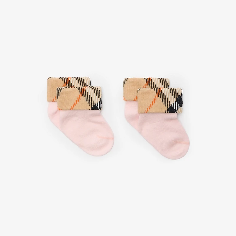 Two-piece Cotton Blend Socks Set in Ice pink/sand beige - Children | Burberry® Official