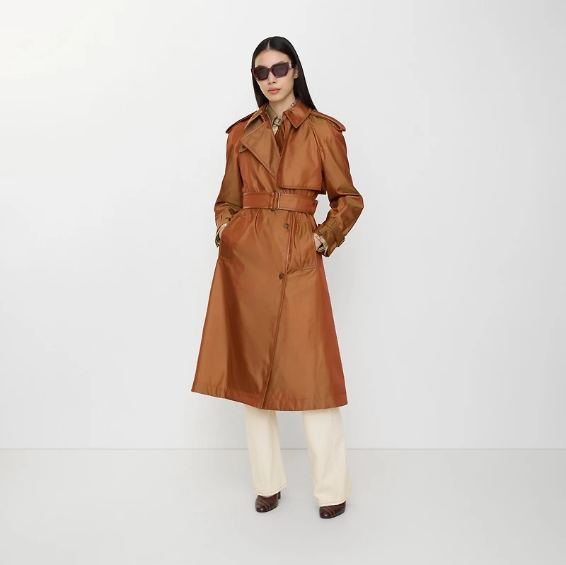Long Nylon Blend Hooded Trench Coat in Bright toffee brown - Women | Burberry® Official