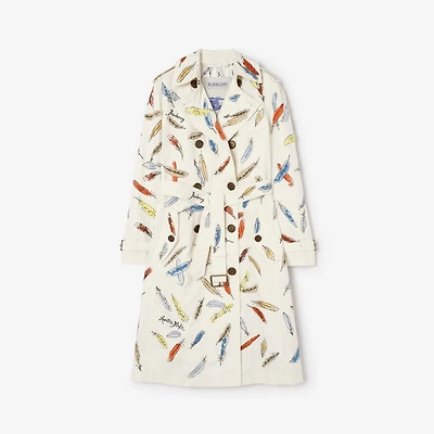Long Embroidered Tropical Gabardine Foxfield Trench Coat in Tundra white - Women | Burberry® Official
