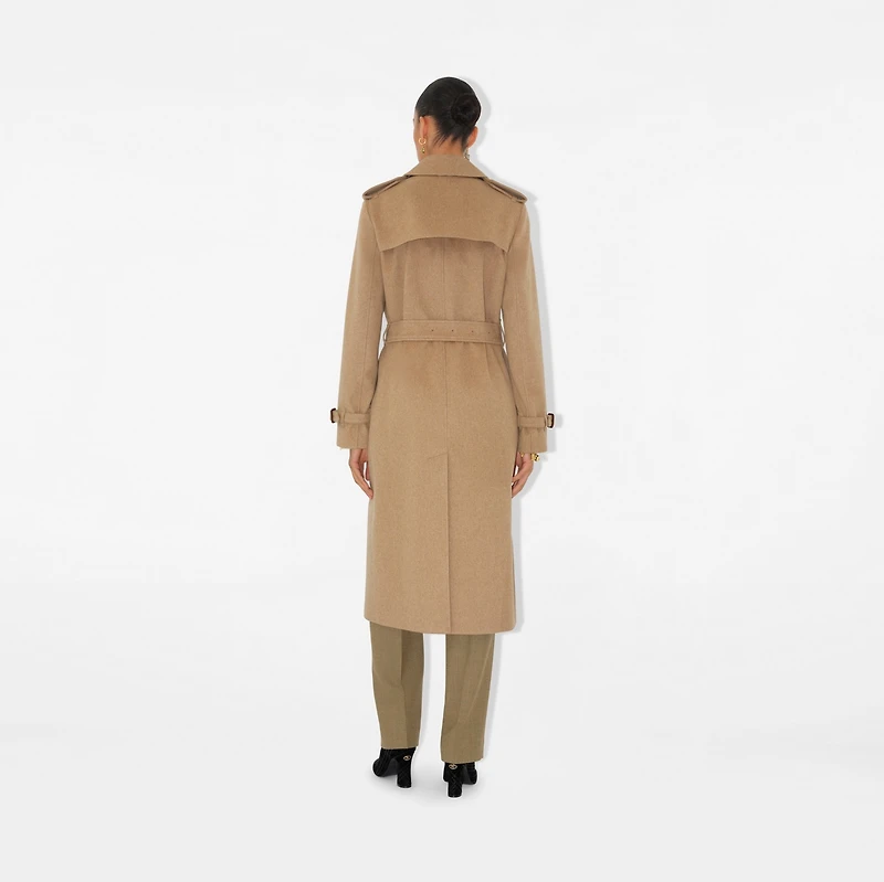 Long Cashmere Kensington Trench Coat in Trail melange - Women | Burberry® Official