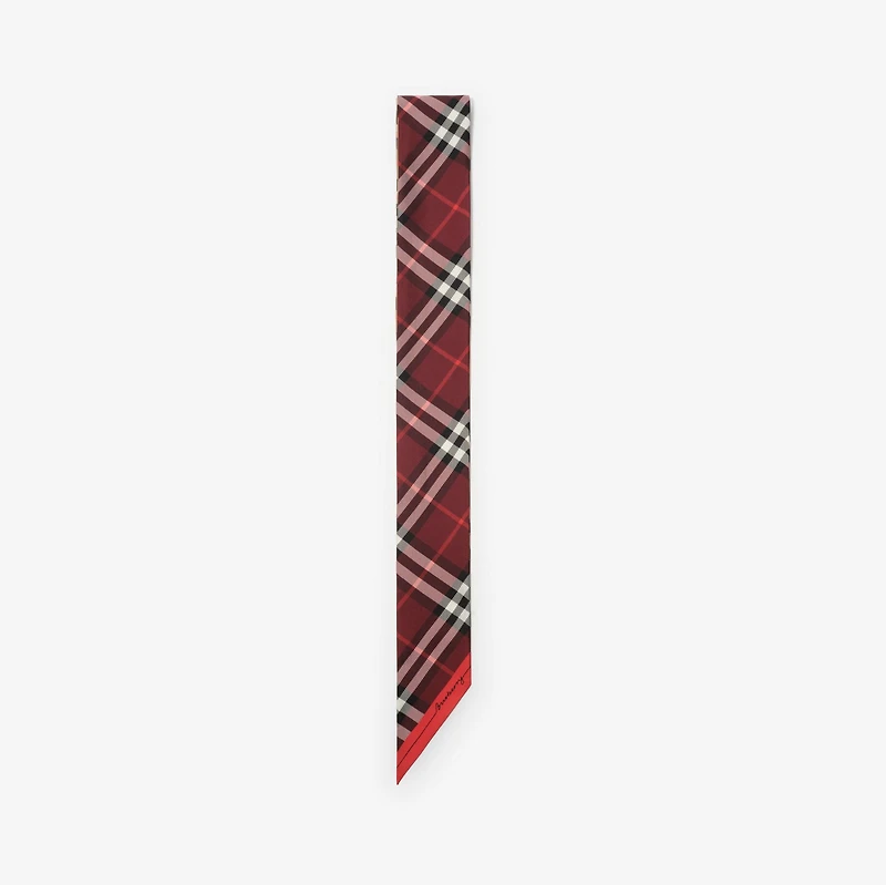 Skinny Contrast Check Silk Scarf in Sand beige/oxblood red | Burberry® Official