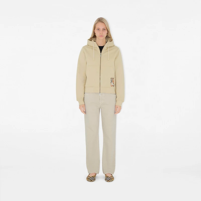 Check Label Cotton Zip Hoodie in Nutmeg - Women | Burberry® Official