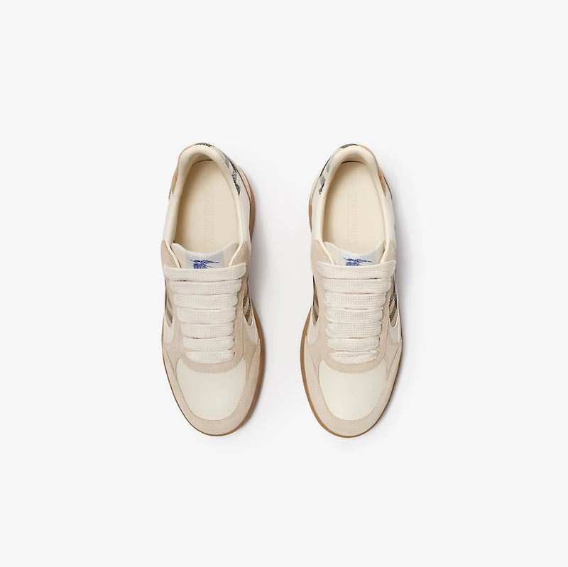 Leather, Suede and Check Terrace Sneakers in Dove beige/grey/sand - Women | Burberry® Official