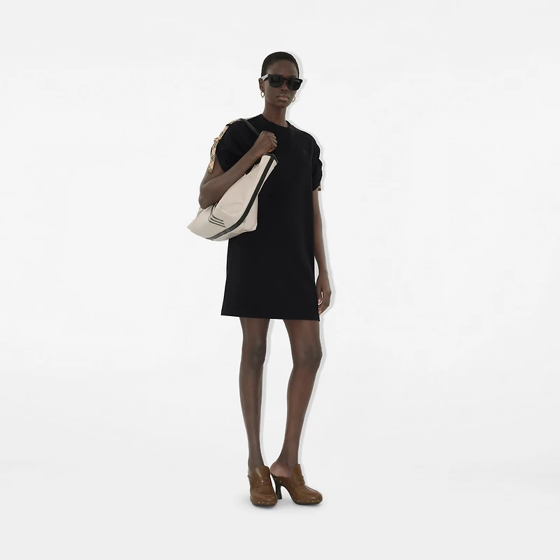 Check Trim Cotton T-shirt Dress in Black - Women | Burberry® Official