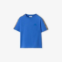 Check Trim Cotton T-shirt in Hyacinth blue | Burberry® Official
