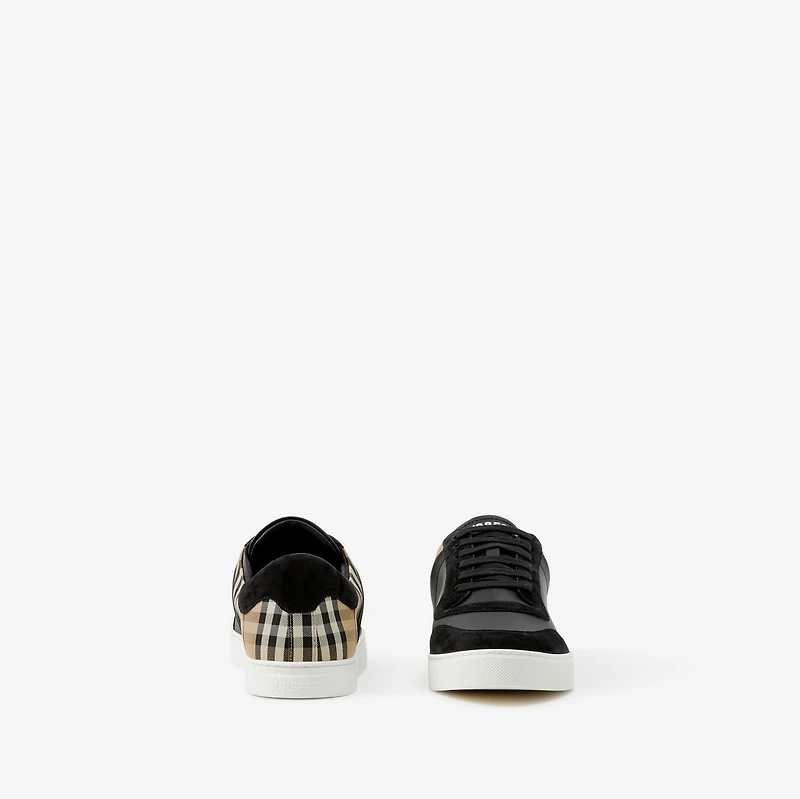 Leather, Suede and Check Sneakers in Black/archive beige - Men | Burberry® Official