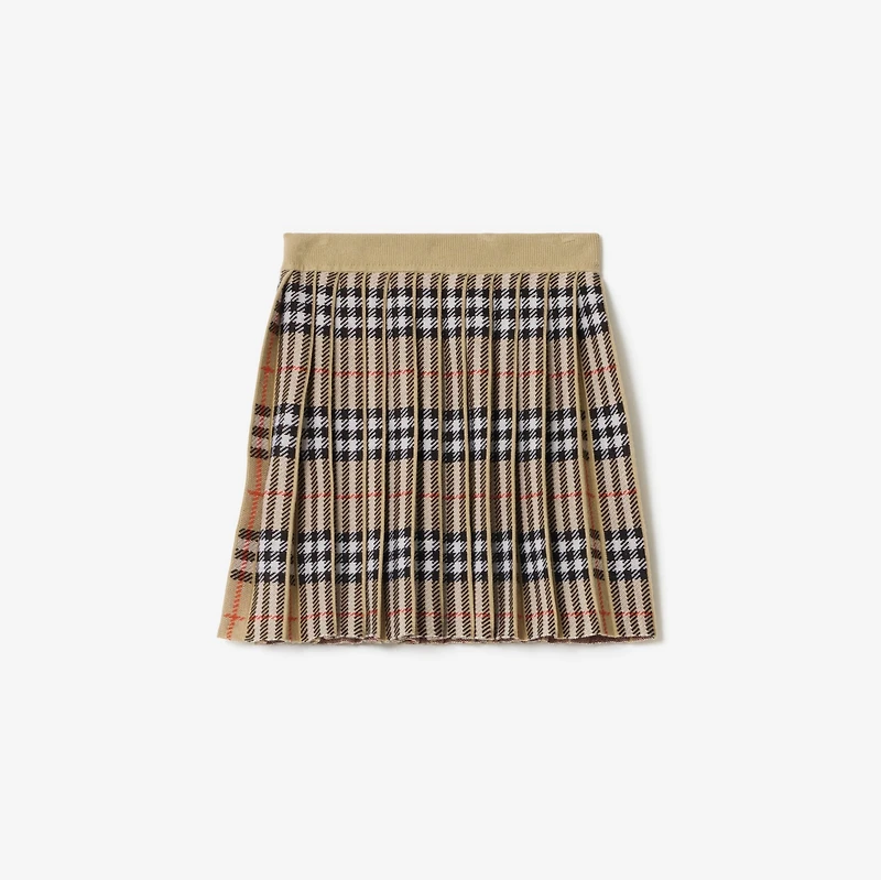 Pleated Check Wool Blend Skirt in Sand beige | Burberry® Official
