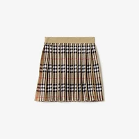 Pleated Check Wool Blend Skirt in Sand beige | Burberry® Official