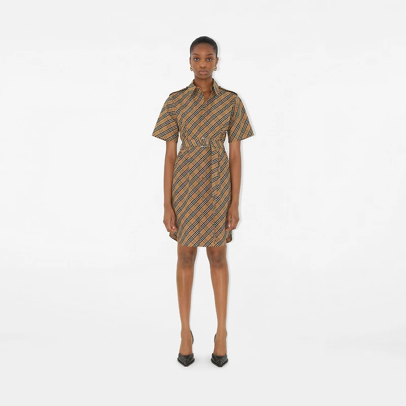 Check Cotton Shirt Dress in Sand - Women | Burberry® Official