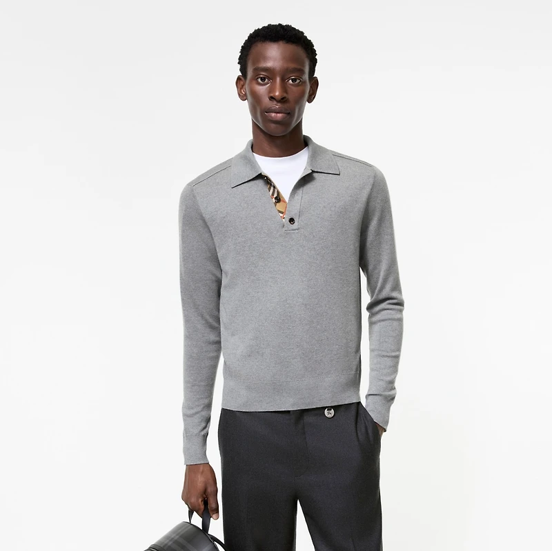 Long-sleeve Wool Polo Shirt in Grey - Men | Burberry® Official