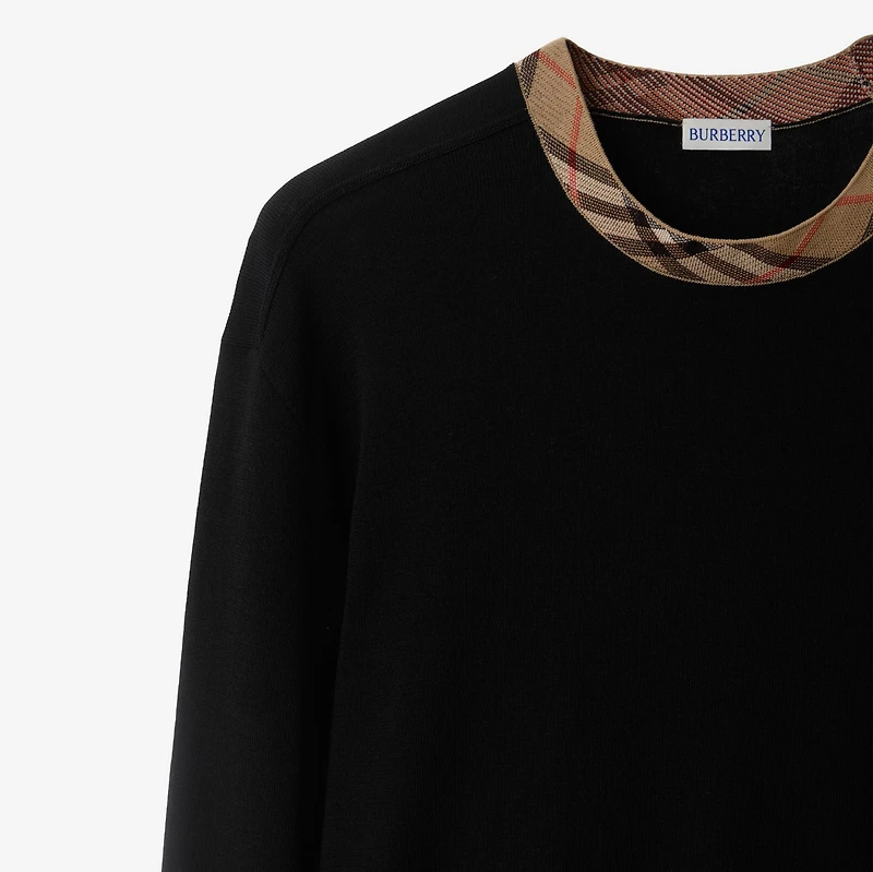 Check Trim Wool Sweater in Black - Men | Burberry® Official