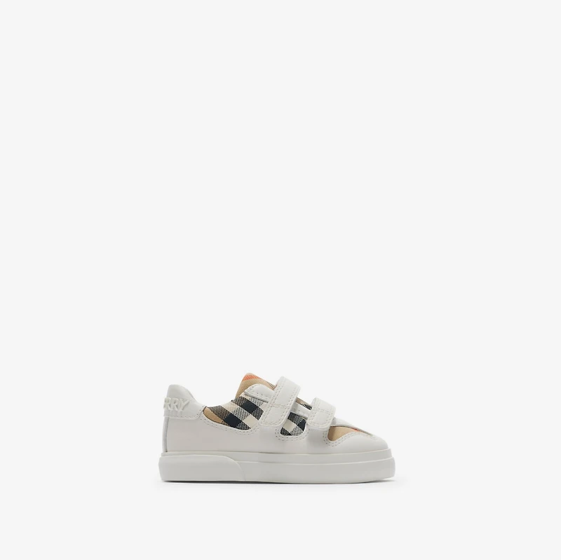 Check and Leather Sneakers in Sand beige - Children | Burberry® Official