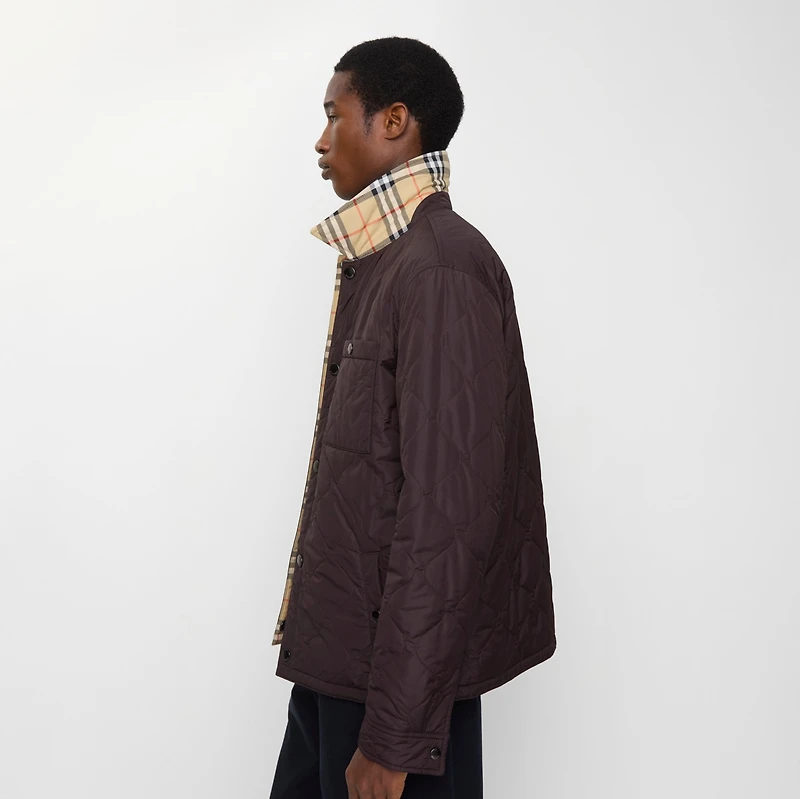 Reversible Quilted Nylon Overshirt in Clove brown - Men | Burberry® Official