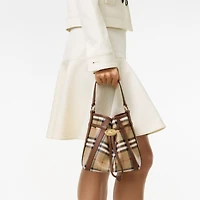 Mini Check Bucket Bag in Archive beige - Women, Cotton | Burberry® Official