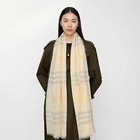 Wide Check Wool Scarf in Custard beige | Burberry® Official