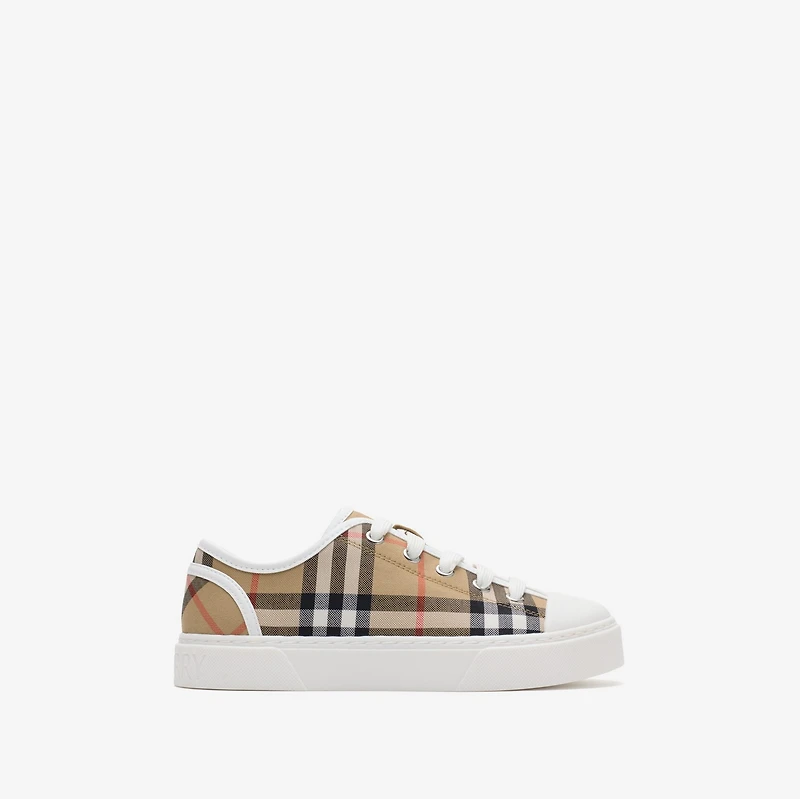 Check Cotton Sneakers in Sand beige - Children | Burberry® Official
