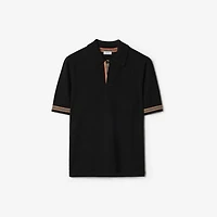 Icon Stripe Trim Wool Polo Shirt in Black - Men | Burberry® Official