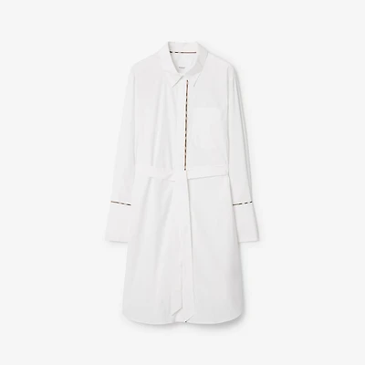 Check Trim Stretch Cotton Shirt Dress in Optic white - Women | Burberry® Official