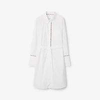 Check Trim Stretch Cotton Shirt Dress in Optic white - Women | Burberry® Official