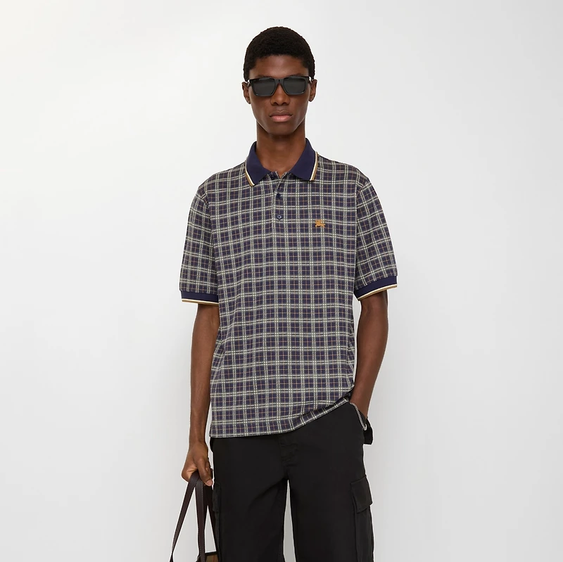 Check Cotton Blend Polo Shirt in Pilot blue - Men | Burberry® Official