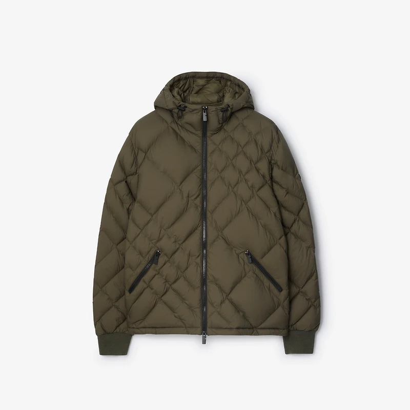 Check-stitch Nylon Doversgreen Puffer Jacket in Marsh green - Men | Burberry® Official