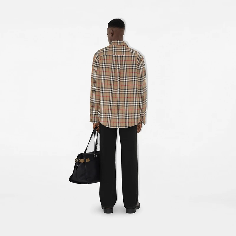 Oversized Fit Check Cotton Linen Shirt in Nut - Men | Burberry® Official