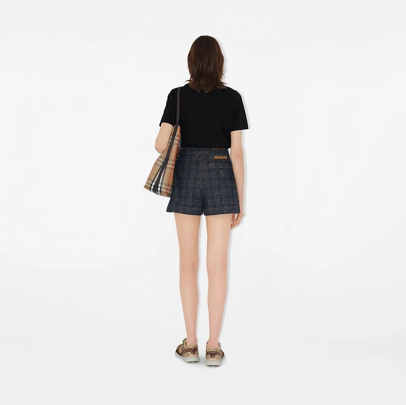 Belted Check Denim Shorts in Indigo - Women, Cotton | Burberry® Official