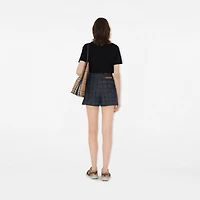 Belted Check Denim Shorts in Indigo - Women, Cotton | Burberry® Official