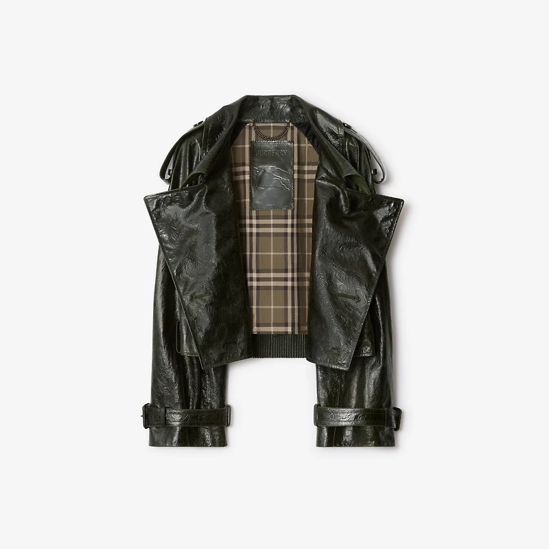 Cropped Embossed Leather Trench Jacket in Moat green - Women, Suede | Burberry® Official