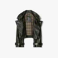 Cropped Embossed Leather Trench Jacket in Moat green - Women, Suede | Burberry® Official