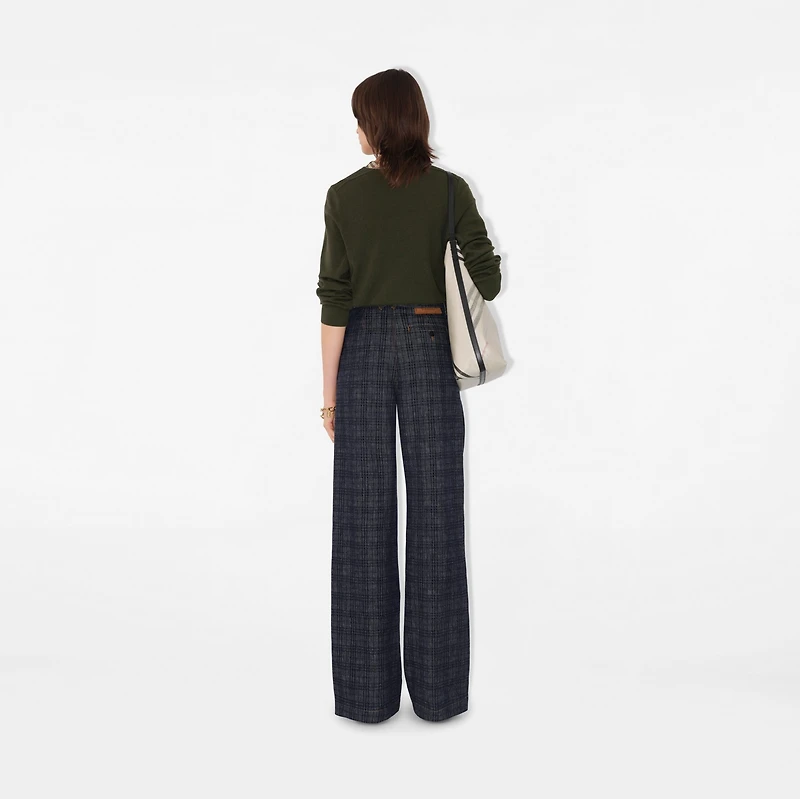 Check Trim Wool Sweater in Shale - Women | Burberry® Official