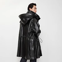 Detachable Fringed Trim Leather Parka in Black - Men | Burberry® Official