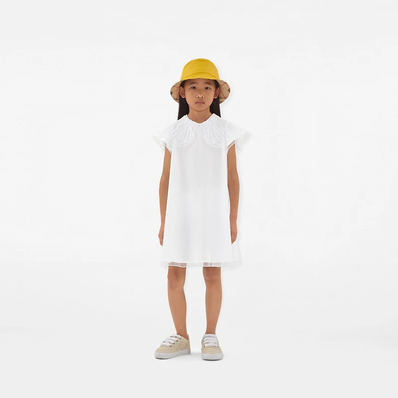Tulle Collar Cotton Dress in White | Burberry® Official