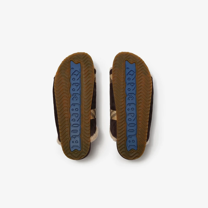 Check Shearling Urchin Sandals in Moorhen brown - Men | Burberry® Official