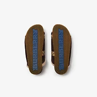 Check Shearling Urchin Sandals in Moorhen brown - Men | Burberry® Official