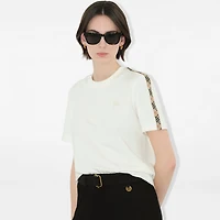 Check Trim Cotton T-shirt in Chalk - Women | Burberry® Official