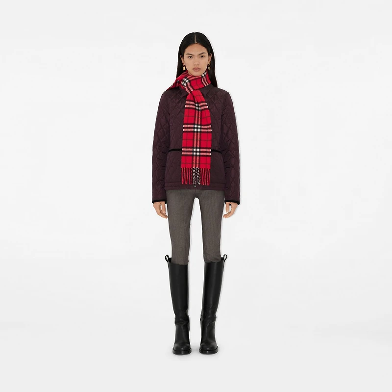 Narrow Check Cashmere Scarf in Post red | Burberry® Official