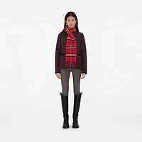 Narrow Check Cashmere Scarf in Post red | Burberry® Official