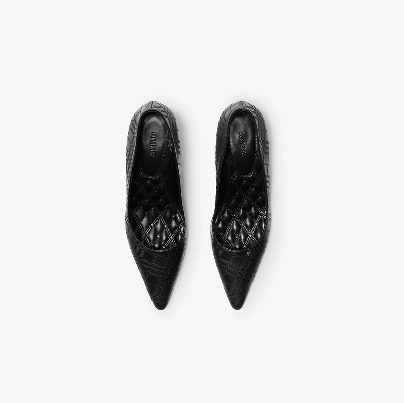 Check Leather Dame Low Pumps in Black - Women | Burberry® Official