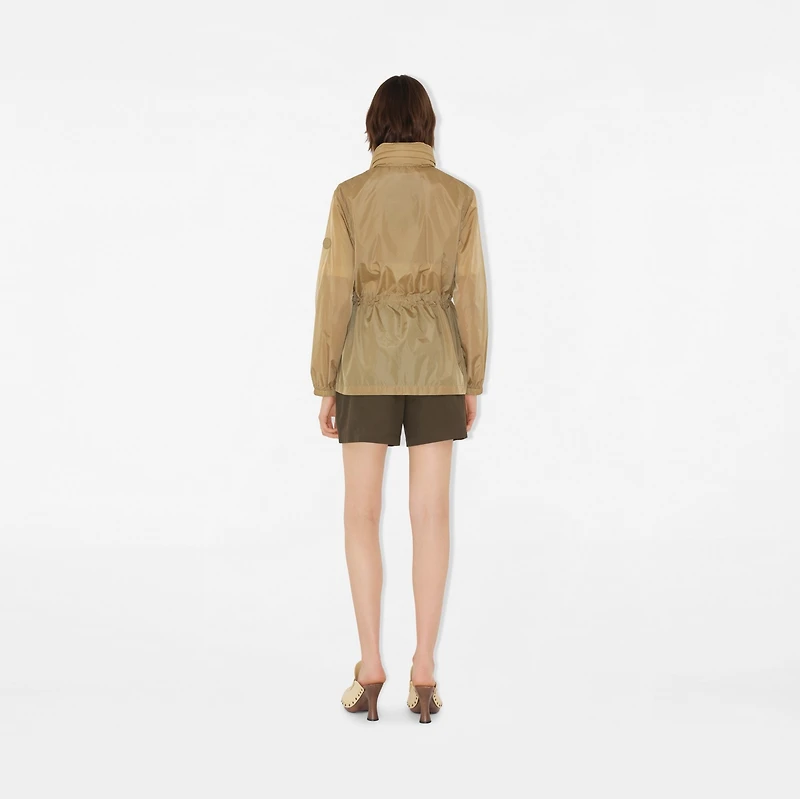 Short Checker-tape Nylon Parka in Flax - Women | Burberry® Official