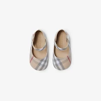 Check Cotton Mary Jane Flats in Pale stone - Children | Burberry® Official