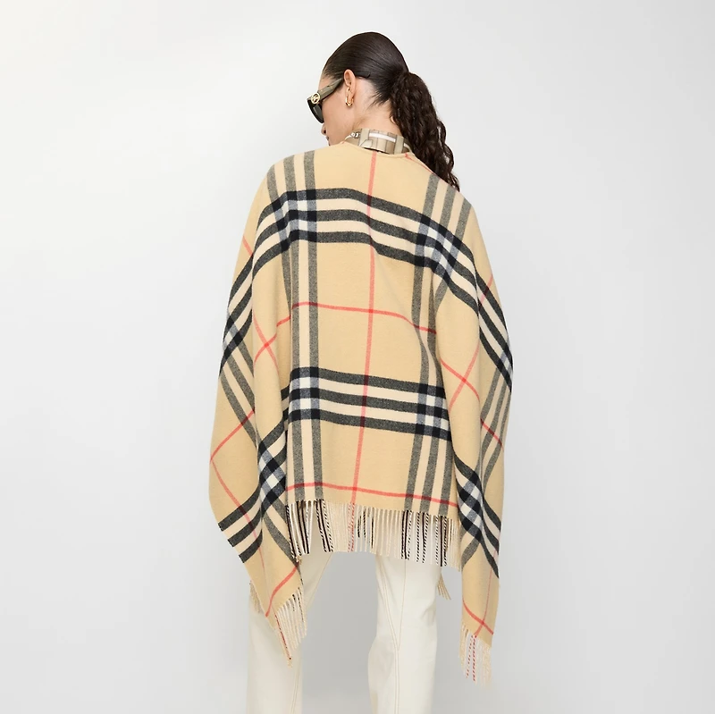 Contrast Check Cashmere Wool Cape in Sand/pebble white | Burberry® Official