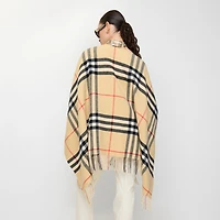 Contrast Check Cashmere Wool Cape in Sand/pebble white | Burberry® Official