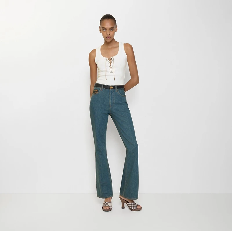 High-rise Bootcut Jeans in Mid blue - Women, Cotton | Burberry® Official