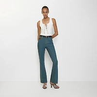 High-rise Bootcut Jeans in Mid blue - Women, Cotton | Burberry® Official