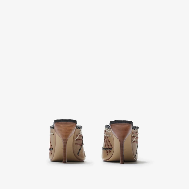 Check Leather Cabana Mules in Sand - Women | Burberry® Official