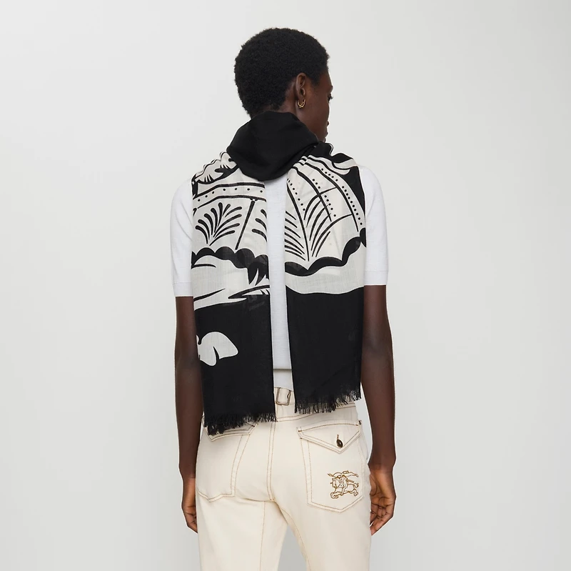 Wide EKD Wool Scarf in Black/calico | Burberry® Official