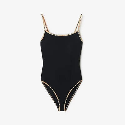 Check Trim Swimsuit in Black - Women, Wool | Burberry® Official